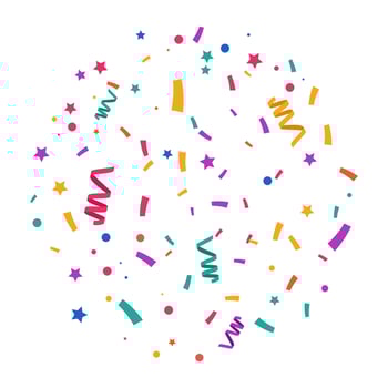Colorful Confetti and ribbon falling on white background. Explosion. Carnival elements. Festival confetti and tinsel explosion background. Birthday celebration. vector