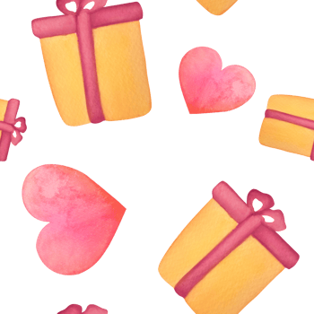 yellow gift boxes and hearts seamless pattern background. watercolor holiday print for wrapping gifts, stickers, tape, ribbons. Happy Birthday, valentine's day, Merry Christmas cards design, wallpaper png