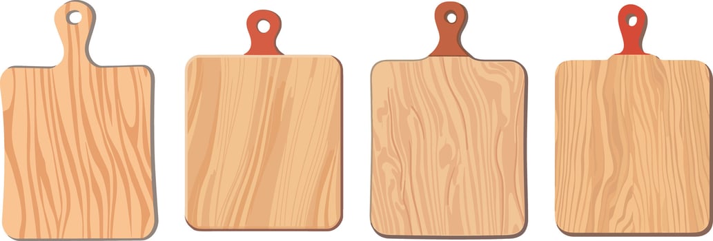 Set of wooden cutting boards. Vector illustration isolated on white background.