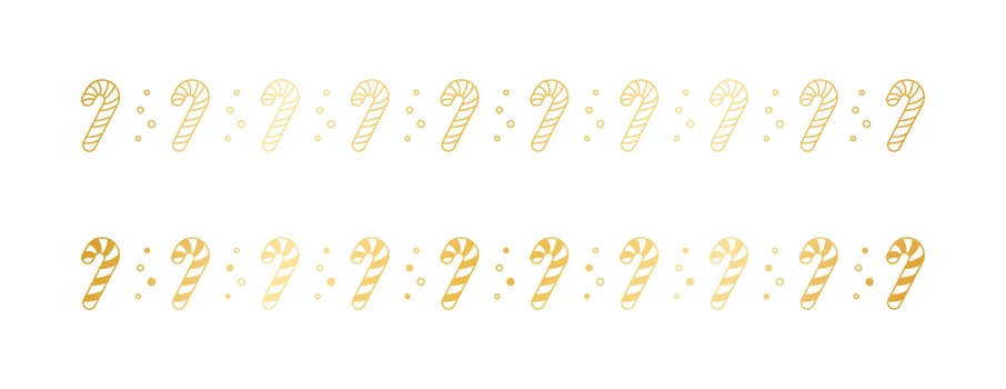 Gold Christmas themed decorative border and text divider, Candy Cane Pattern Outline and Silhouette. Vector Illustration.