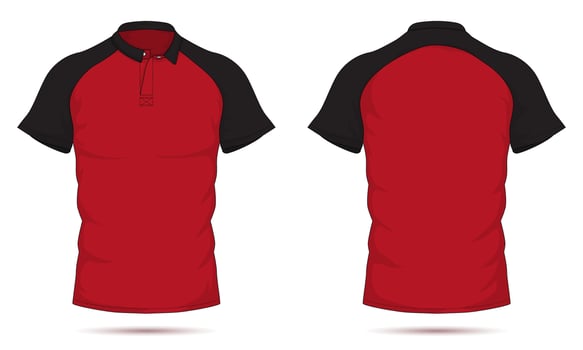 Raglan sleeve collared t-shirt mockup front and back view vector