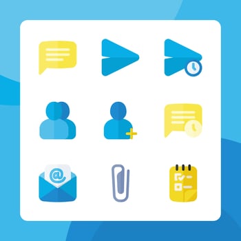 Basic ui icons in flat style, for ui ux design, website icons, interface and business. Including email, paper clip, message, delay message, add contact, etc. vector