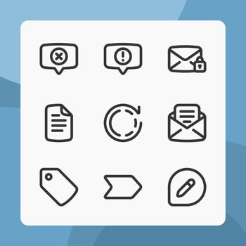 Communication interface icons in line style, for ui ux design, website icons, interface and business. Including message po up, lock mail, price tag, letter, write message, etc. vector