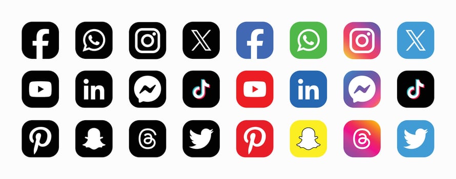 Set of social media logo in white background. Social media icon set collection. vector