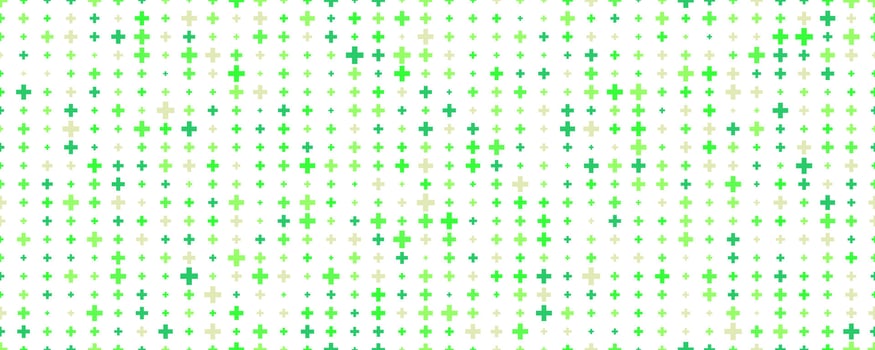Medical cross and plus background. Abstract seamless green pattern for hospital and pharmacy. Geometrical shapes ornament. Vector backdrop