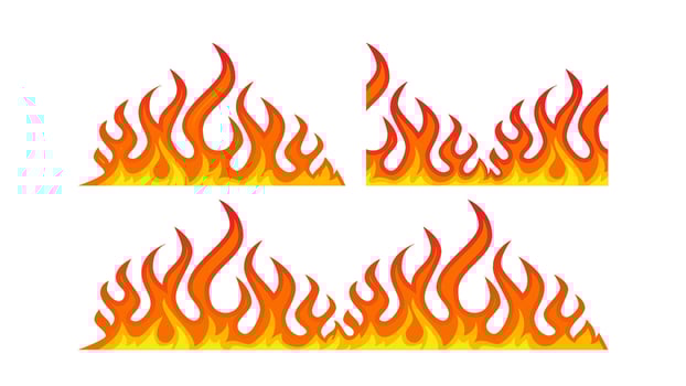 Fire flame element illustration seamless cartoon vector firewall textured frames set