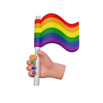 Hand holds Rainbow Flag, Pride Month, LGBTQ symbol, 3D render icon png