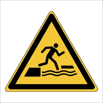 ISO 7010 Registered safety signs symbol pictogram Warnings Caution Danger Falling into water when stepping on or off a floating surface vector