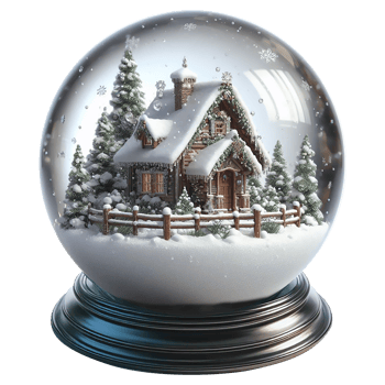 Sparkling snowball crystal with a vintage cottage in Christmas season AI generative png