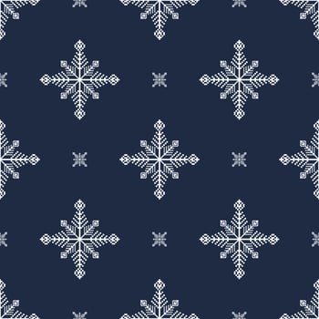 Blue - white ethnic floral geometric pattern. Snowflakes geometric pixel motif seamless pattern. Nordic Hygge pattern use for fabric, textile, home decoration elements, upholstery, wrapping. vector