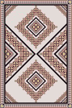 Colorful geometric embroidery floral area rug pattern. Geometric floral square shape pixel art pattern. Ethnic geometric embroidery pattern use for carpet, floor rug, wall decorative, etc. vector