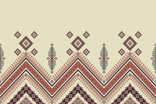 African embroidery geometric border pattern. Ethnic geometric pixel art seamless pattern. Ethnic geometric stitch pattern use for textile border, wallpaper, cushion, carpet, upholstery, etc. vector