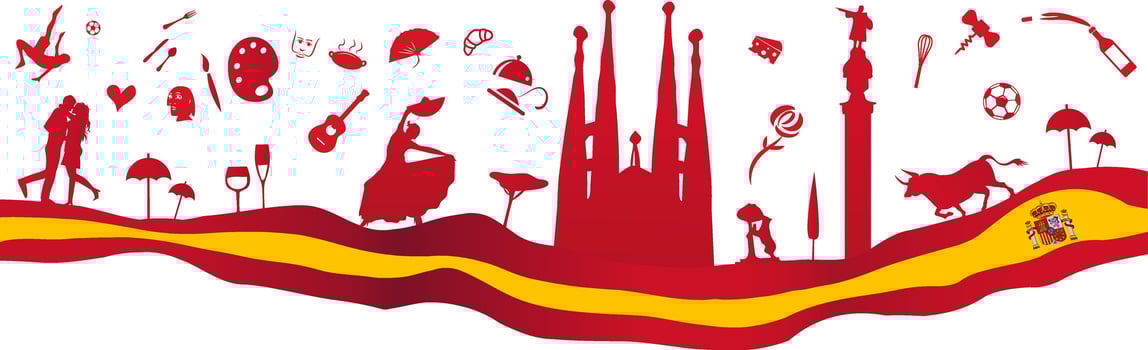 Waving horizontal Spain flag. vector
