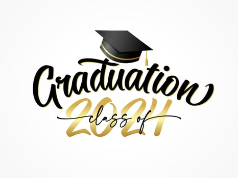Graduation 2024 creative logo. Greeting card design. School banner template vector