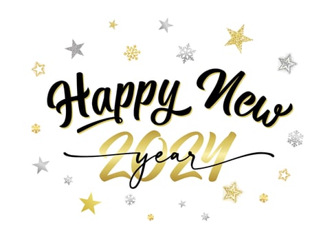 Happy New Year 2024 elegant black calligraphy with golden number vector