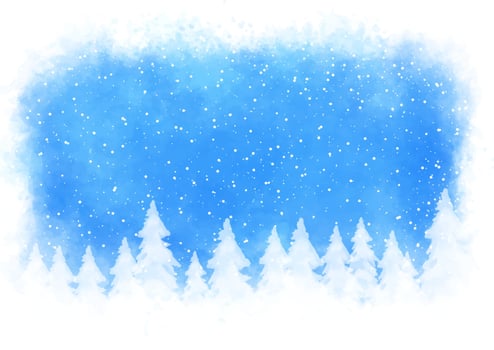 hand painted Christmas background with winter tree landscape vector