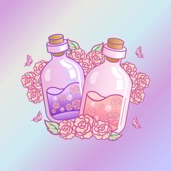 Vector gradient red purple love flower potion bottle illustration