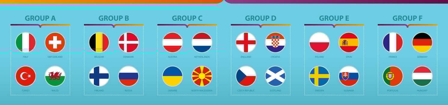 Football tournament flags sorted by group. vector