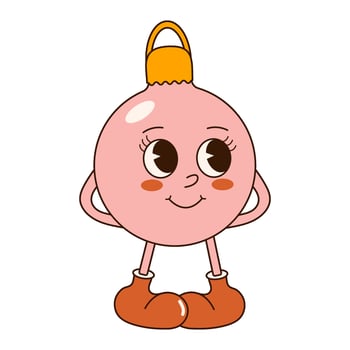 Groovy 70s Christmas sticker. Cartoon character in trendy retro style, comic mascot. Cute decoration, bauble vector
