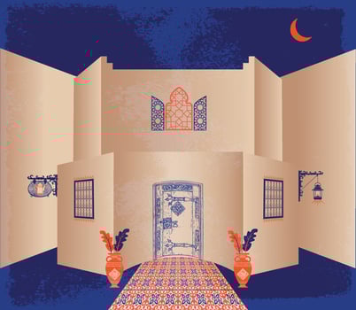 Abstract architecture posters simple geometric. Moroccan contemporary abstract geometric. Islamic arabian oriental style windows, doors, stairs and arches poster set mid century vector image.