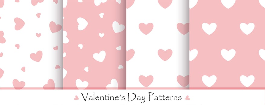 Valentine's day seamless pattern set. Cute Love set patterns with pink and white hearts. vector