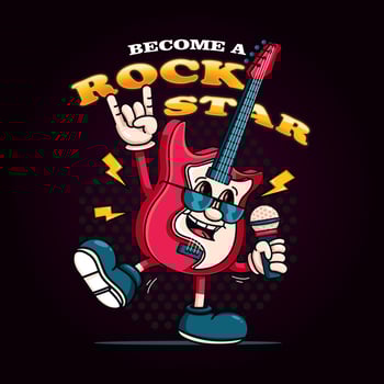 Electric guitar becomes a rock star. Great for logos, mascots, t-shirts, stickers and posters vector