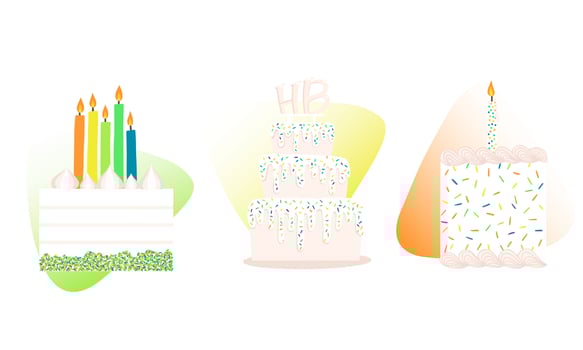 Birthday cakes set, birthday cakes with candles vector illustrations