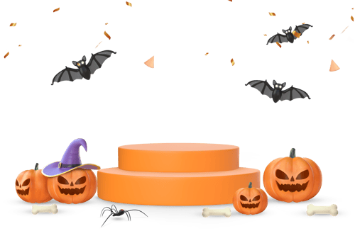 3D Rendering Halloween Podium Stage For Product Placement With Pumpkins, Spider And Bats png