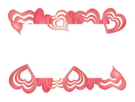 Horizontal frame with watercolor pink hearts. Hand painted illustration for greeting card design, invitation template, Valentine day, birthday, wedding, mother day cards. Space for text png