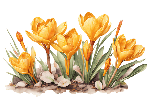 Elegant watercolor spring yellow crocus flowers. Floral botanical illustration. AI generative png