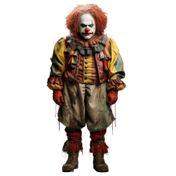 clown ghost front view png ,scary clown isolated on transparent background ,generative ai