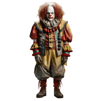 clown ghost front view png ,scary clown isolated on transparent background ,generative ai