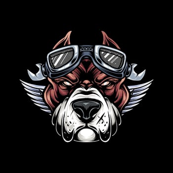 Bulldog biker with a helmet illustration vector