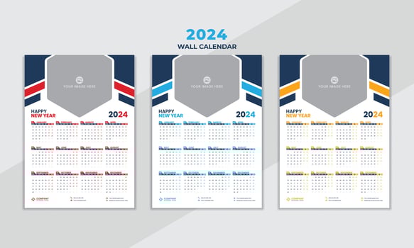 Wall calendar 2024 single page, one page modern wall calendar 2024 design vector