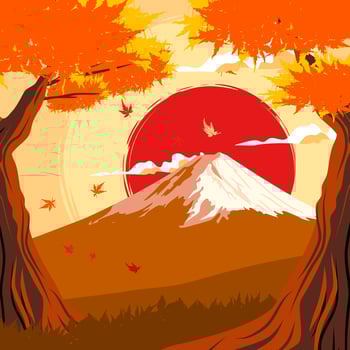 Mount Fuji in autumn is a breathtaking natural wonder vector