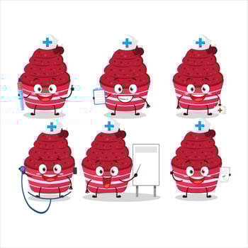 Doctor profession emoticon with ice cream raspberry cup cartoon character vector