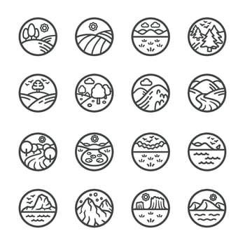landscape line icon set,vector and illustration vector