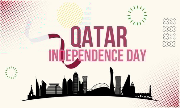 Qatar national day banner for independence day anniversary. Flag of qatar with modern geometric retro abstract design. Purple color concept. vector