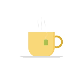 Cup of hot tea. Vector flat design, isolated on white background.Drink vector illustration on isolated background. Fresh beverage sign business concept.