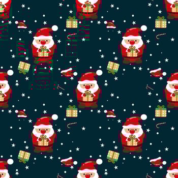 Seamless Christmas pattern Santa Claus and snowflakes Can be used for fabric, wrapping paper, scrapbooking, textiles, posters, signs and other Christmas designs. vector