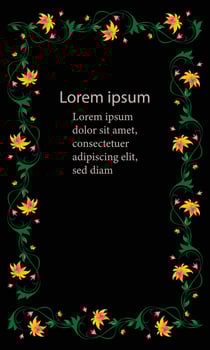 vector yellow flower frame background with watercolor