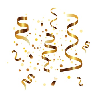 Golden ribbons and confetti. Serpentine, holiday decoration. Paper elements isolated on white background vector