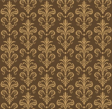 Seamless Baroque Medallion Pattern On Brown Background vector