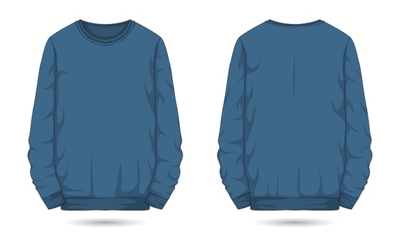 Long sleeve blue sweater mockup front and back view vector