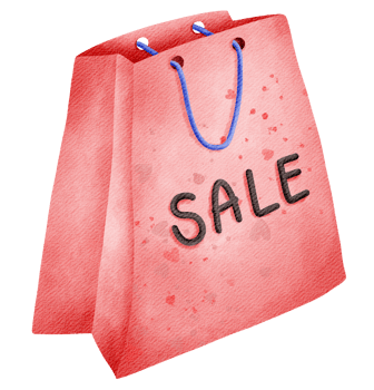 Isolate cute red shopping sale bag in watercolor style png