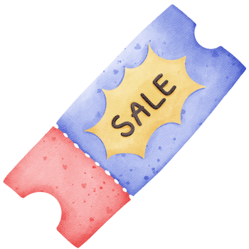 Isolated cute blue and red sale coupon for shopping in watercolor style png
