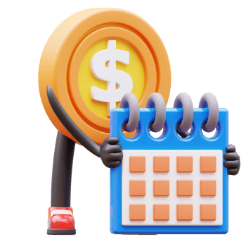 3D Money Coin Character Holding Calendar Planning Schedule png