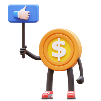 3D Money Coin Character Holding Like Sign png