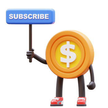 3D Money Coin Character Holding Subscribe Sign png