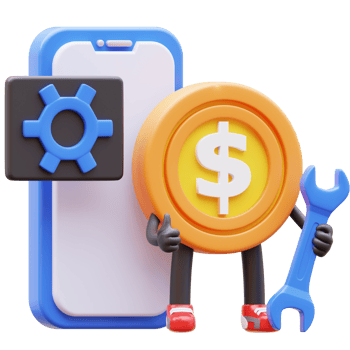 3D Money Coin Character Maintenance Mobile Application png